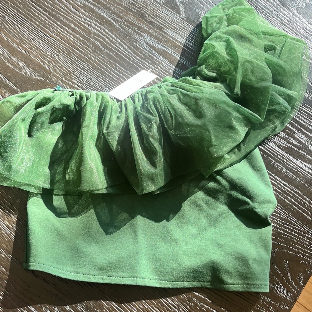 Green Ruffled one shoulder  Top